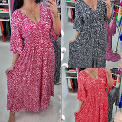 🌸Най-продаваната рокля с V-образно деколте с флорален принт, размери S-5XL