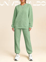 2-Части Комплект: Блуза с Плетен Узор и Прилепнали Панталони