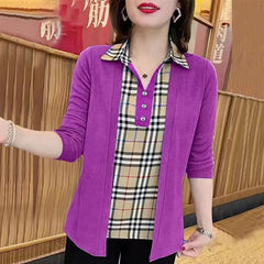 Нова есенна модна карирана риза с шевове за 2023 г. Фалшива риза от две части