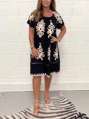 【S-4XL】Рокля с квадратно деколте с различни геометрични шарки