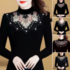 【40-80 кг】Нова есенно-зимна тениска с подплънки и топла дантела