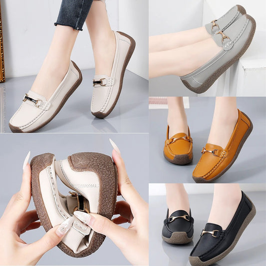 🔥 50% ОТСТЪПКА!Дамски едноцветни мокасини с метална декорация равни обувки