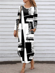 【S-3XL】2025 Нова рокля с джоб с дигитален принт с обло деколте