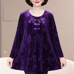 🔥【50% ОТСТЪПКА】【XL-6XL】Нов елегантен кадифен топ с ретро принт за есен/зима