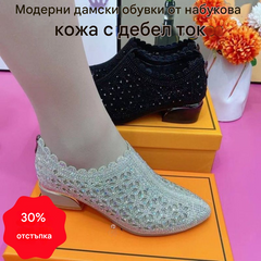 【35-41】Нови дамски обувки от кожа набук с кухи и дебели токове, модел 2025 (височина на тока 3 см)