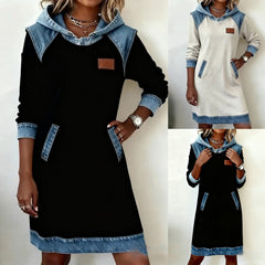 🌷🌞Ново зимно поступление: Стилна дънкова рокля с качулка, изработена от пачуърк.