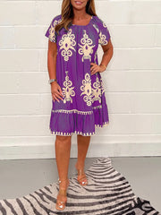 【S-4XL】Рокля с квадратно деколте с различни геометрични шарки