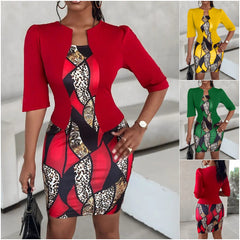 【M-4XL】Рокля с висока талия и щампа за пътуване до работа