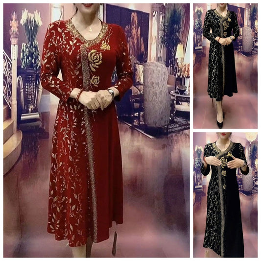 Модна дамска рокля с щамповано V-образно деколте за 2025 г