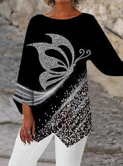 【S-5XL】Риза с дълъг ръкав и кръгло деколте с геометричен мотив