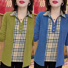 Нова есенна модна карирана риза с шевове за 2023 г. Фалшива риза от две части