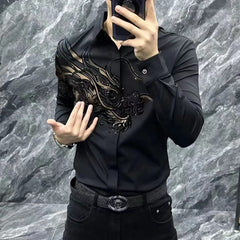 50% ОТСТЪПКА👔💥🔥【M-5XL】Мъжка елегантна поло риза с ревер и цип - Класическо черно с изящна бродерия【45-120 KG】