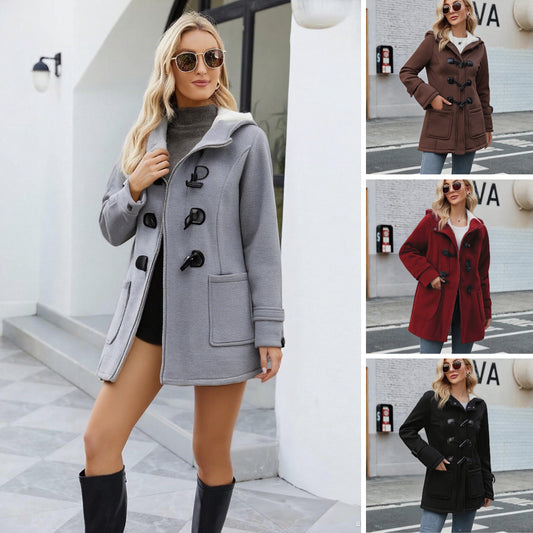 🔥Последен ден 50% отстъпка - Топло дамско яке с качулка, миди дължина