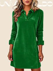 Вълнена Рокля с V-Яка и Дълъг Ръкав за Вечерни Поводи