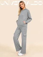 Дву-Частен Спортен Комплект с Качулка в Свободен Крой