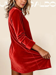 Вълнена Рокля с V-Яка и Дълъг Ръкав за Вечерни Поводи