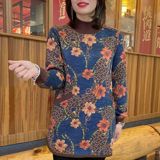 【M-6XL】2025 Есен и зима Ново удебелено кадифено широко кадифено горнище с ретро щампи