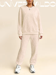 2-Части Комплект: Блуза с Плетен Узор и Прилепнали Панталони