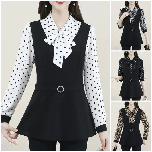 【M-5XL】【купете едно, вземете едно безплатно】Риза с дълги ръкави с връзки, която покрива големия размер на корема за намаляване на възрастта