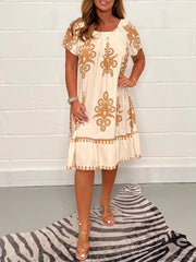 【S-4XL】Рокля с квадратно деколте с различни геометрични шарки