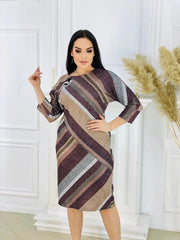 👗🍂 Нова есенна елегантна рокля с кръгло деколте и райета