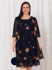 【S-5XL】❤️🔥Двуцветна прозрачна флорална рокля