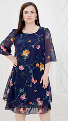 【S-5XL】❤️🔥Двуцветна прозрачна флорална рокля