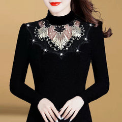 【40-80 кг】Нова есенно-зимна тениска с подплънки и топла дантела