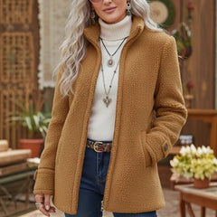 Дамско ежедневно вълнено яке с цип и поларена подплата