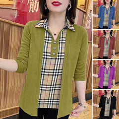 Нова есенна модна карирана риза с шевове за 2023 г. Фалшива риза от две части