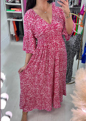 🌸Най-продаваната рокля с V-образно деколте с флорален принт, размери S-5XL