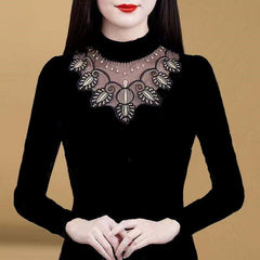 【40-80 кг】Нова есенно-зимна тениска с подплънки и топла дантела