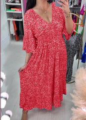 🌸Най-продаваната рокля с V-образно деколте с флорален принт, размери S-5XL