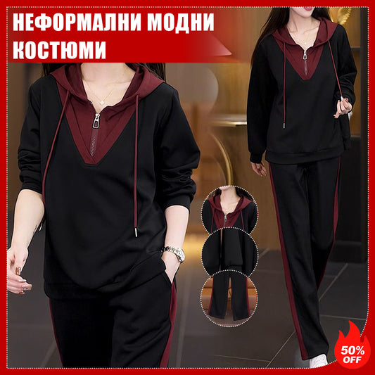 🔥【L-5XL】Модерен и стилен комплект с качулка (суитър + панталони)