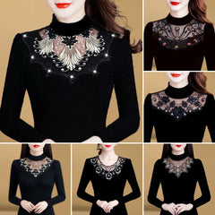 【40-80 кг】Нова есенно-зимна тениска с подплънки и топла дантела