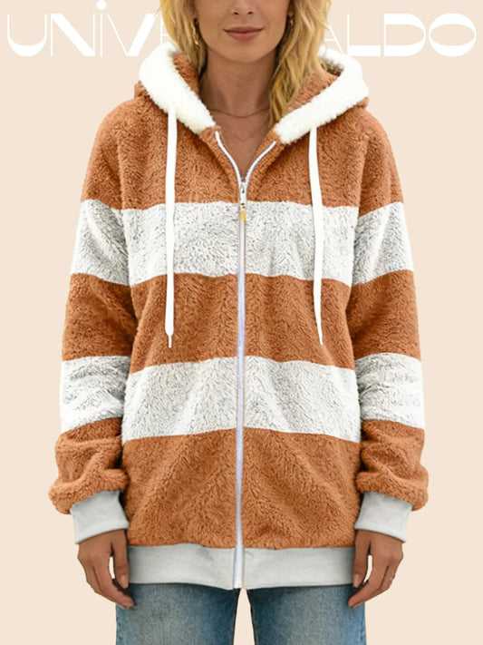 Есенна Яке с Качулка от Имитация на Кожа с Комбинирани Цветове