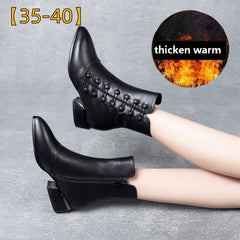 【35-42】Горещи продавани🔥Дамски топли кожени ботуши със странична катарама