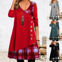 💟【Ново есенно поступление】👗2025 Нова елегантна карирана рокля с V-образно деколте и дълъг ръкав