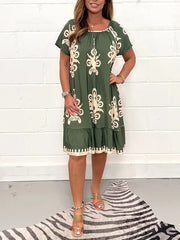 【S-4XL】Рокля с квадратно деколте с различни геометрични шарки