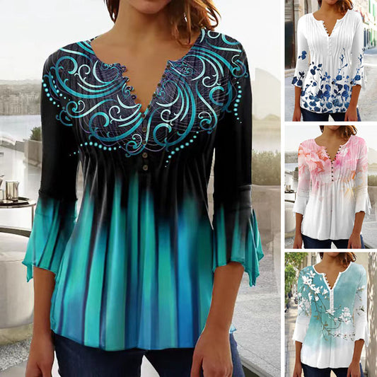 ✨🔥【S-5XL】Нов дамски топ с дълъг ръкав и щампа от 2025 г., удобен и стилен