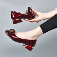 💥🔥👠【най-продавани】Ретро дамски обувки с мека подметка, дишаща материя и дебел ток с метална катарама