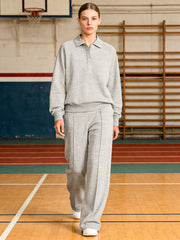 2-Части Комплект Блуза с V-Яка и Широки Панталони