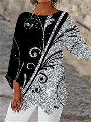 【S-5XL】Риза с дълъг ръкав и кръгло деколте с геометричен мотив