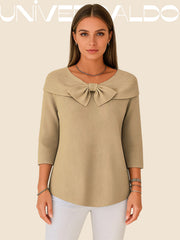 Плетена Блуза с Панделка в Един Цвят