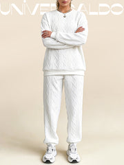 2-Части Комплект: Блуза с Плетен Узор и Прилепнали Панталони