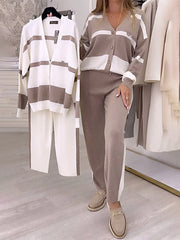 🔥🍂Ново есенно-зимно сезон, висококачествен и модерен плетен пуловер комплект, удобен и универсален за всеки ден.