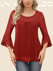 Дамски Пуловер с Ламарина, Един Цвят и Дълъг Ръкав