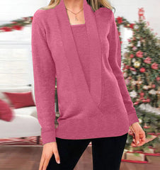 Ново пристигане, плетен едноцветен фалшив пуловер от две части с V-образно деколте и дълъг ръкав