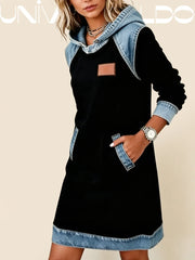 🌷🌞Ново зимно поступление: Стилна дънкова рокля с качулка, изработена от пачуърк.