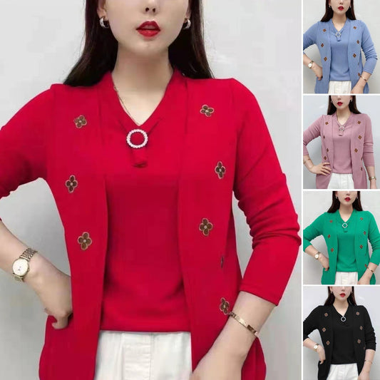 Нова есенна псевдо-двуделна шифонена блуза